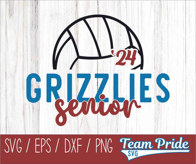 Grizzlies Senior 2024 Volleyball SVG Digital Download Printable - SVG, EPS, DXF, PNG SVG Team Pride SVG 