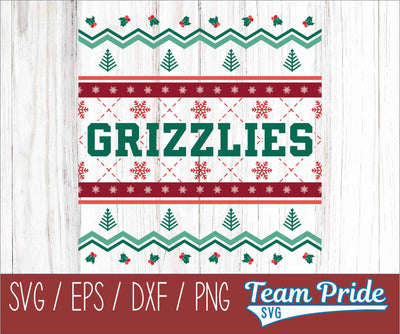 Grizzlies Ugly Christmas Sweater Festive Holiday Design SVG, EPS, DXF, PNG SVG Team Pride SVG 