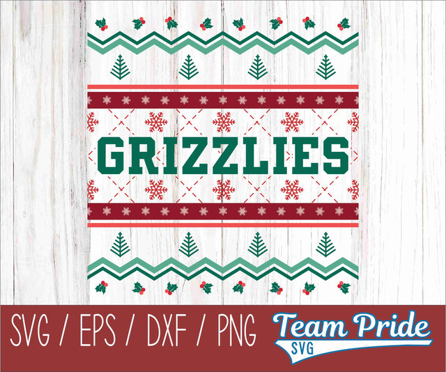 Grizzlies Ugly Christmas Sweater Festive Holiday Design SVG, EPS, DXF, PNG SVG Team Pride SVG 