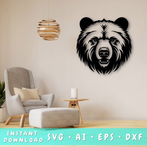 Grizzly Bear Laser SVG Cut File, Grizzly Bear Glowforge File, Grizzly Bear DXF, Grizzly Bear Wall Art SVG SVG HappyDesignStudio 