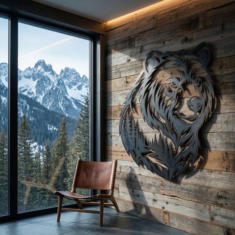 Grizzly Bear Metal Wall Art SVG | Wildlife Forest Bear DXF | Plasma CNC Cut File | Rustic Cabin Decor | Laser Cut Bear Svg Dxf Download SVG HappyDesignStudio 