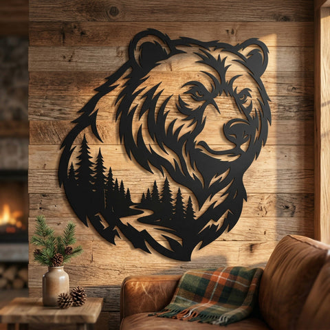 Grizzly Bear Metal Wall Art SVG | Wildlife Forest Bear DXF | Plasma CNC Cut File | Rustic Cabin Decor | Laser Cut Bear Svg Dxf Download SVG HappyDesignStudio 