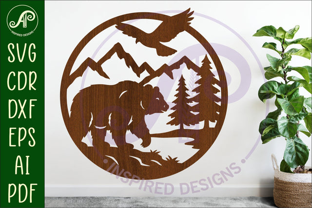 Grizzly bear mountain scene wall sign svg laser cut SVG APInspireddesigns 