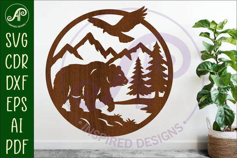Grizzly bear mountain scene wall sign svg laser cut SVG APInspireddesigns 