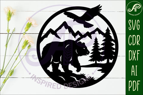Grizzly bear mountain scene wall sign svg laser cut SVG APInspireddesigns 