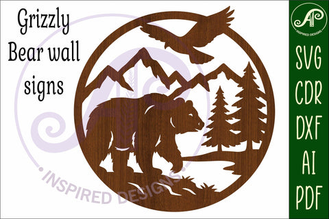 Grizzly bear mountain scene wall sign svg laser cut SVG APInspireddesigns 