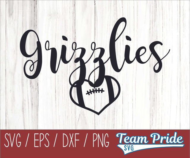 Grizzly Football Heart SVG Digital Download Printable - SVG, EPS, DXF, PNG SVG Team Pride SVG 