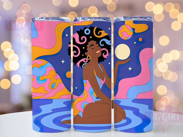 Groovy Afro Girl Tumbler, Groovy Style, Black Girl Magic, Retro Vibes, Tumbler Wrap, Sublimation Design, 20oz Tumbler Sublimation SvggirlplusArt 