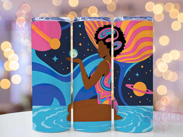Groovy Afro Girl Tumbler, Groovy Style, Black Girl Magic, Retro Vibes, Tumbler Wrap, Sublimation Design, 20oz Tumbler Sublimation SvggirlplusArt 