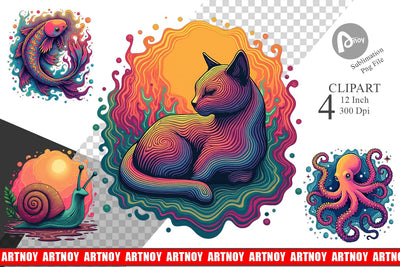 Groovy Animal Swirls Clipart Sublimation artnoy 