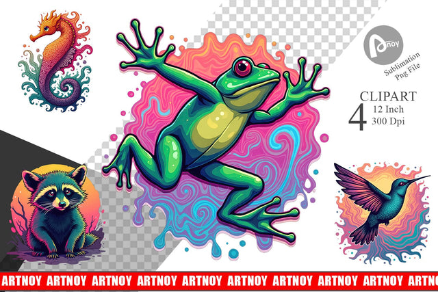 Groovy Animal Swirls Clipart Sublimation artnoy 