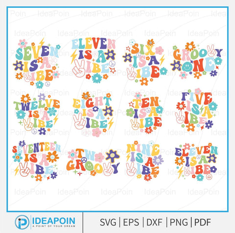 Groovy birthday SVG Bundle, Groovy 5th birthday svg, groovy sister svg, groovy dad svg, Seven is a vibe svg, Twelve is a vibe png, Groovy al SVG Dinvect 