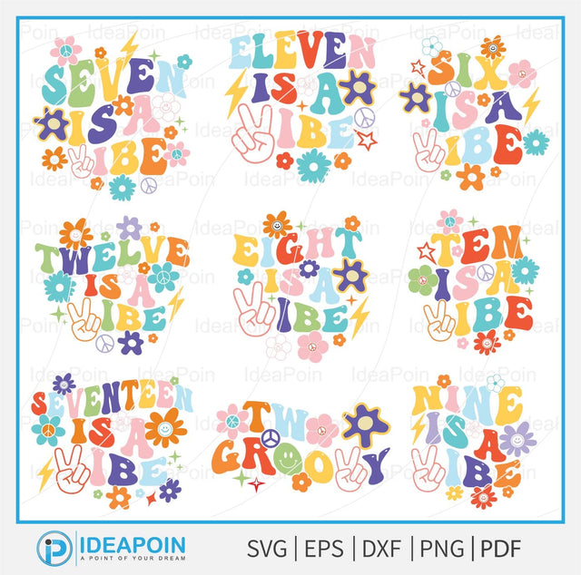 Groovy birthday SVG Bundle, Groovy 5th birthday svg, groovy sister svg, groovy dad svg, Seven is a vibe svg, Twelve is a vibe png, Groovy al SVG Dinvect 