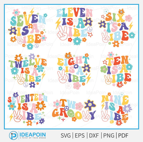 Groovy birthday SVG Bundle, Groovy 5th birthday svg, groovy sister svg, groovy dad svg, Seven is a vibe svg, Twelve is a vibe png, Groovy al SVG Dinvect 