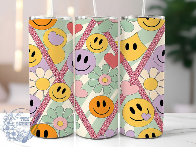 Groovy & Cheerful Retro Daisy Tumbler, Smiley Face Sublimation, 70s Flower Design, Vintage Daisy Wrap, Happy Face Tumbler, 20oz Sublimation Template, Boho Daisy Tumbler Design Sublimation ToriDesigns 