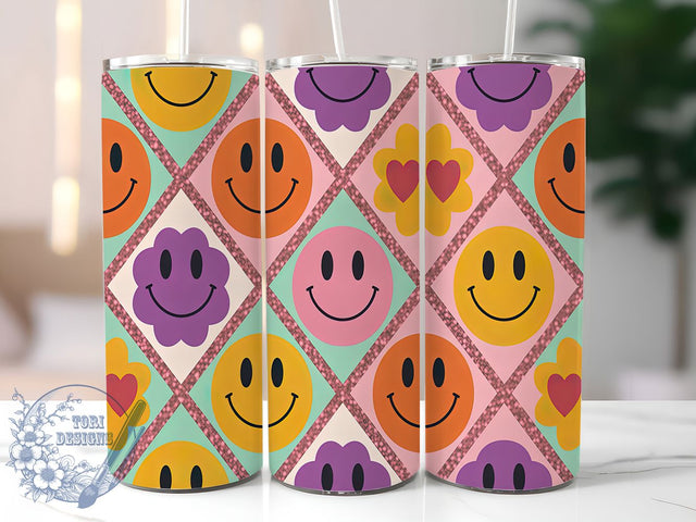 Groovy & Cheerful Retro Daisy Tumbler, Smiley Face Sublimation, 70s Flower Design, Vintage Daisy Wrap, Happy Face Tumbler, 20oz Sublimation Template, Boho Daisy Tumbler Design Sublimation ToriDesigns 