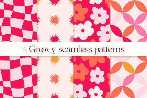 Groovy Digital Papers, Retro seamless patterns Digital Pattern Tori card store 
