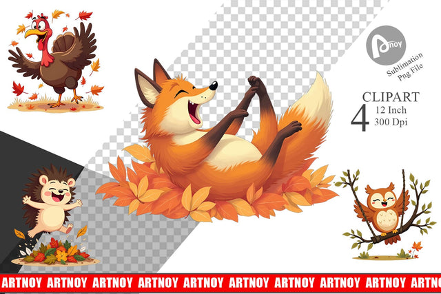 Groovy Fall Critters Clipart Sublimation artnoy 