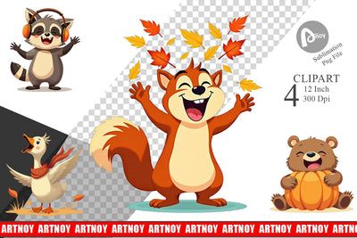 Groovy Fall Critters Clipart Sublimation artnoy 
