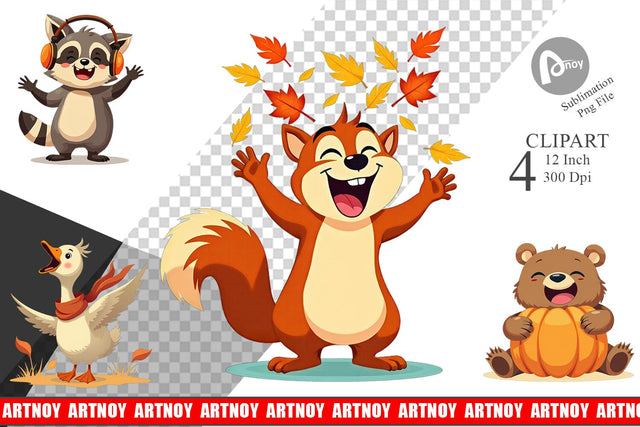 Groovy Fall Critters Clipart Sublimation artnoy 