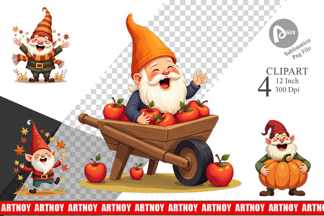 Groovy Fall Gnomes Clipart Sublimation artnoy 