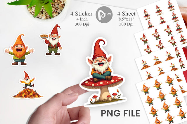 Groovy Fall Gnomes Sticker Sublimation artnoy 