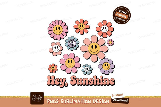 Groovy Flowers Smiley Faces Peace Symbols image Sublimation Designangry 