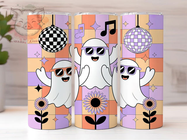 Groovy Ghost Retro Halloween Tumbler, Retro Rainbow Tumbler Design, 70s Style Ghost Sublimation Wrap, Funky Halloween Drinkware Wrap, Colorful Retro Coffee Tumbler, Cute Vintage Ghost Sublimation Lara' s Designs 