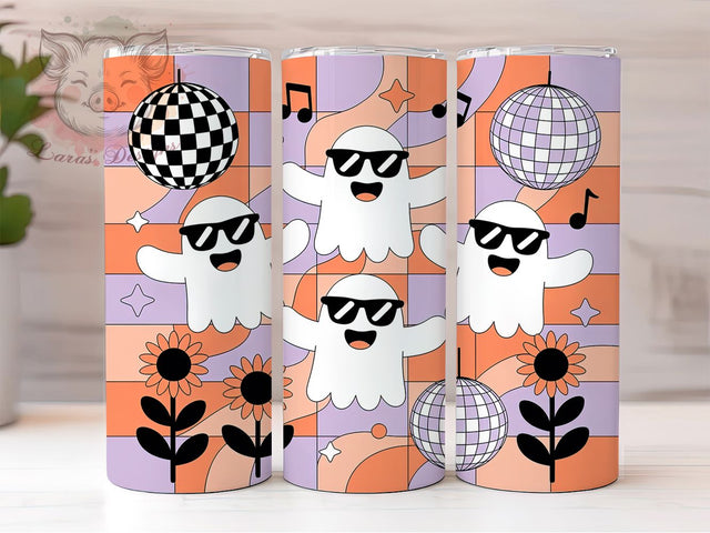 Groovy Ghost Retro Halloween Tumbler, Retro Rainbow Tumbler Design, 70s Style Ghost Sublimation Wrap, Funky Halloween Drinkware Wrap, Colorful Retro Coffee Tumbler, Cute Vintage Ghost Sublimation Lara' s Designs 
