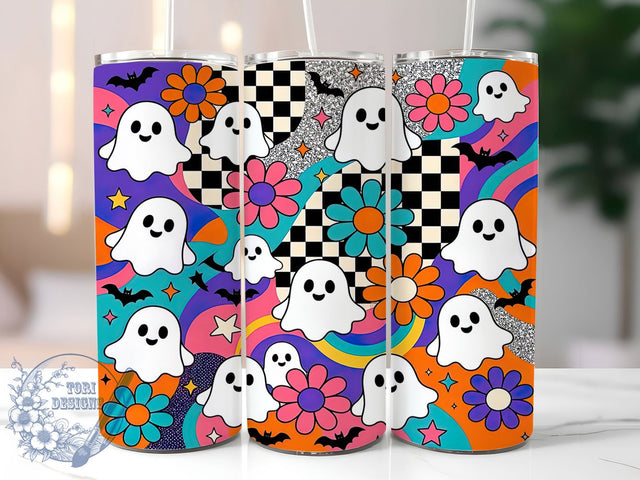 Groovy Ghosts 20oz Tumbler, Retro Spooky, 70s Haunt, Psychedelic Spirit, Vintage Horror, Trippy Night, Funky Vibe, Sublimation Wrap Sublimation ToriDesigns 