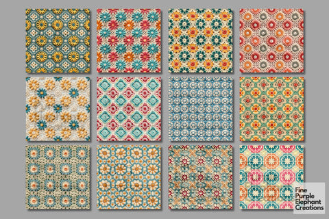 Groovy Granny Squares Crochet | Afghan Stitched Fabric Texture Digital Pattern Fine Purple Elephant Creations 