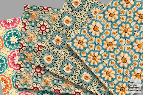 Groovy Granny Squares Crochet | Afghan Stitched Fabric Texture Digital Pattern Fine Purple Elephant Creations 