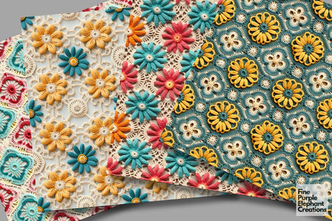 Groovy Granny Squares Crochet | Afghan Stitched Fabric Texture Digital Pattern Fine Purple Elephant Creations 