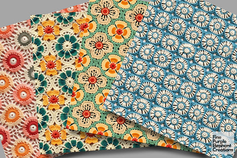 Groovy Granny Squares Crochet | Afghan Stitched Fabric Texture Digital Pattern Fine Purple Elephant Creations 