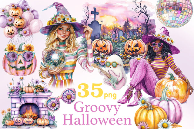 Groovy Halloween Clipart | Daisy Pumpkin PNG SVG GlamArtZhanna 