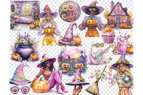 Groovy Halloween Clipart | Daisy Pumpkin PNG SVG GlamArtZhanna 