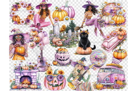 Groovy Halloween Clipart | Daisy Pumpkin PNG SVG GlamArtZhanna 