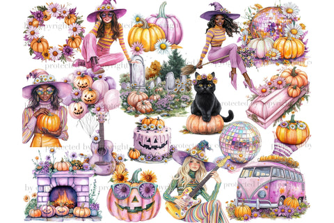 Groovy Halloween Clipart | Daisy Pumpkin PNG SVG GlamArtZhanna 