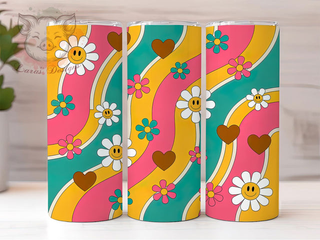 Groovy Hippie Retro Tumbler, Retro Style, Psychedelic Wrap, Sublimation Art, 20oz Tumbler, Vintage Theme, Colorful Design Sublimation Lara' s Designs 
