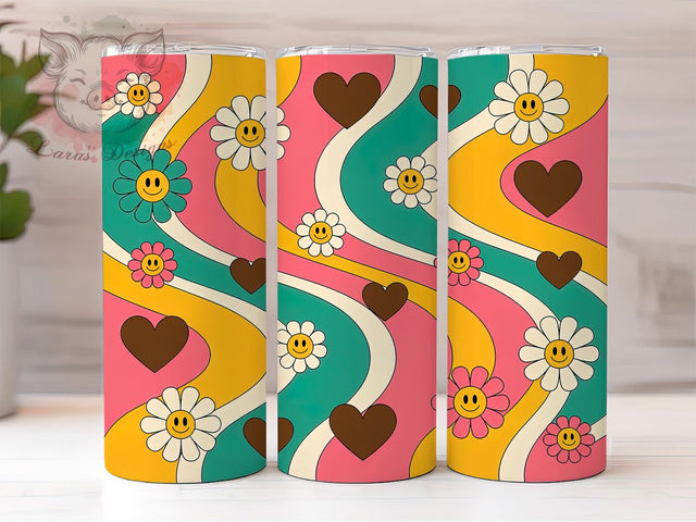 Groovy Hippie Retro Tumbler, Retro Style, Psychedelic Wrap, Sublimation Art, 20oz Tumbler, Vintage Theme, Colorful Design Sublimation Lara' s Designs 