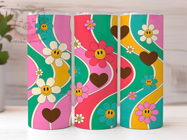 Groovy Hippie Retro Tumbler, Retro Style, Psychedelic Wrap, Sublimation Art, 20oz Tumbler, Vintage Theme, Colorful Design Sublimation Lara' s Designs 