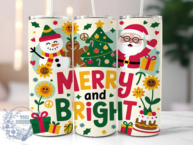 Groovy Merry Retro Christmas Tumbler, Merry And Bright, Retro Checkered Design, Festive Retro Art, Vintage Holiday Graphic, 20oz Tumbler, Sublimation Design Sublimation ToriDesigns 