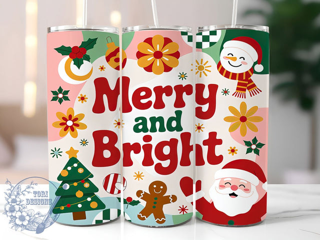 Groovy Merry Retro Christmas Tumbler, Merry And Bright, Retro Checkered Design, Festive Retro Art, Vintage Holiday Graphic, 20oz Tumbler, Sublimation Design Sublimation ToriDesigns 
