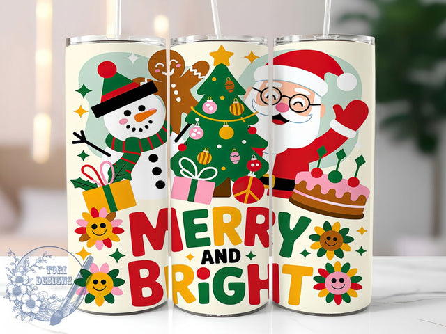 Groovy Merry Retro Christmas Tumbler, Merry And Bright, Retro Checkered Design, Festive Retro Art, Vintage Holiday Graphic, 20oz Tumbler, Sublimation Design Sublimation ToriDesigns 