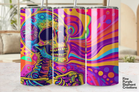 Groovy Neon Psychedelic Skeleton Sublimation Tumbler Wrap Sublimation Fine Purple Elephant Creations 