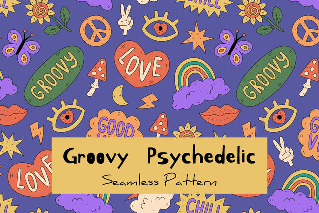 Groovy Psychedelic Seamless Pattern Digital Pattern Rin Green 
