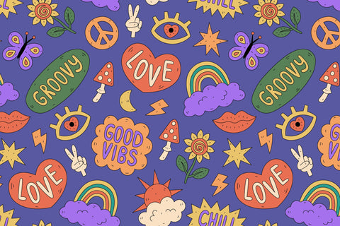 Groovy Psychedelic Seamless Pattern Digital Pattern Rin Green 