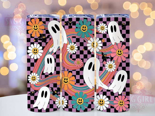 Groovy Retro Cute Halloween Ghost Tumbler, Cute Halloween Wrap, Retro Ghost Cup, Kawaii Spooky Design, 20Oz Sublimation Wrap, Funky Halloween Drinkware, Hippie Ghost Tumbler Sublimation SvggirlplusArt 