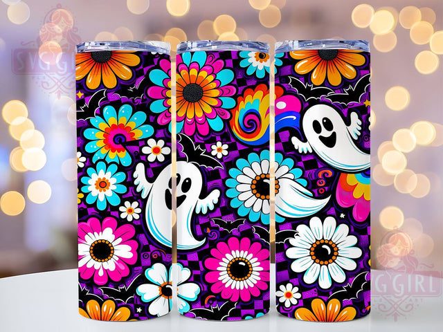 Groovy Retro Cute Halloween Ghost Tumbler, Cute Halloween Wrap, Retro Ghost Cup, Kawaii Spooky Design, 20Oz Sublimation Wrap, Funky Halloween Drinkware, Hippie Ghost Tumbler Sublimation SvggirlplusArt 
