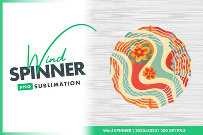 Groovy retro floral pattern wind spinner round png Sublimation Regulrcrative 